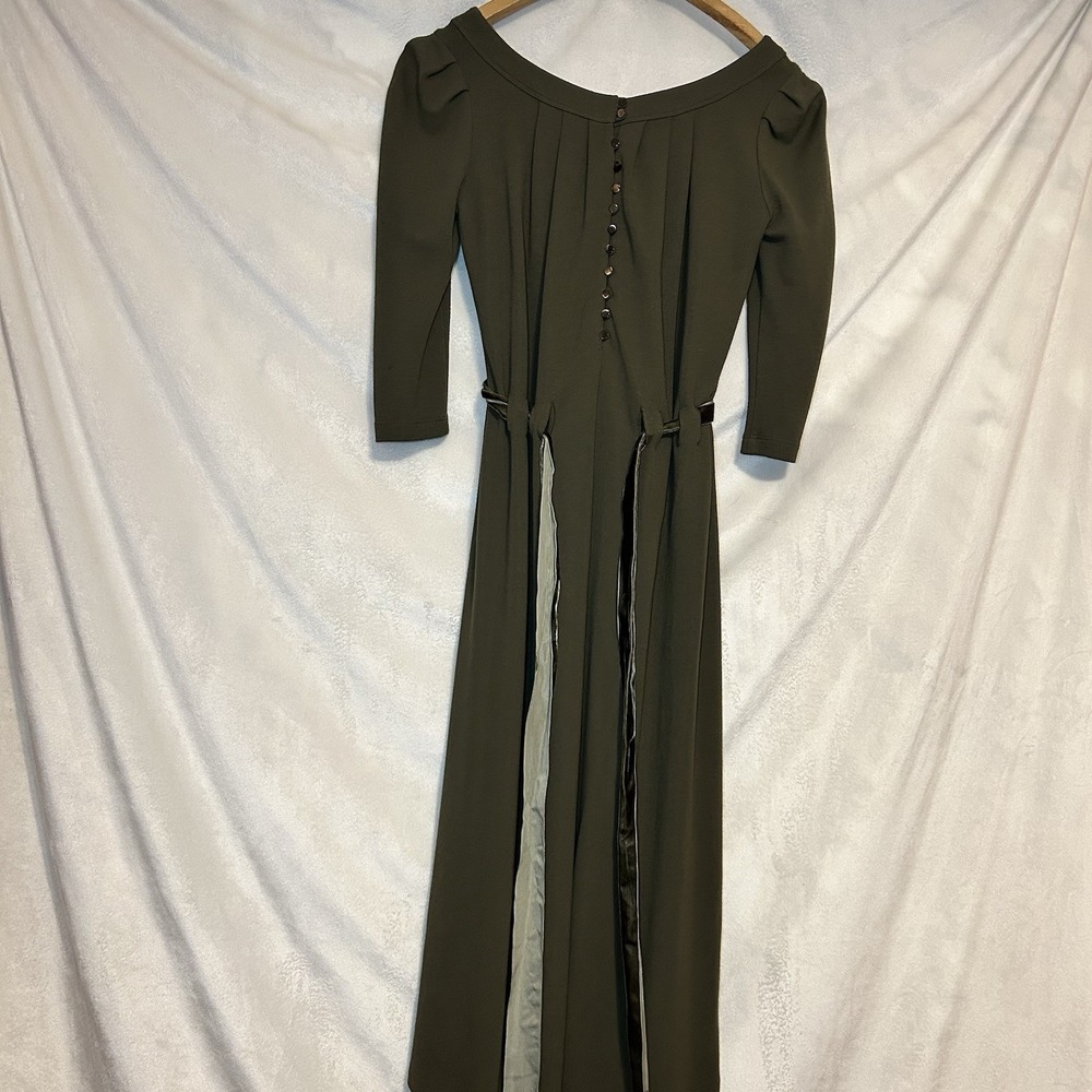 Theory Vintage Green Dress Size P Scoop Neck Prairie Cottagecore Wool Delight - Picture 7 of 8
